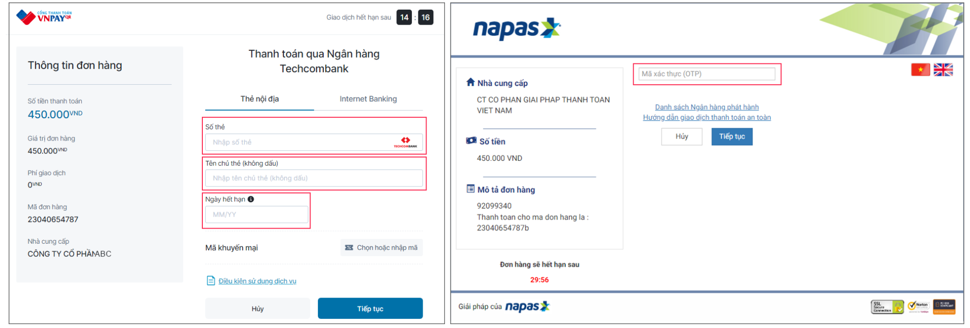 Hướng dẫn thanh toán nội địa và tk ngân hàng